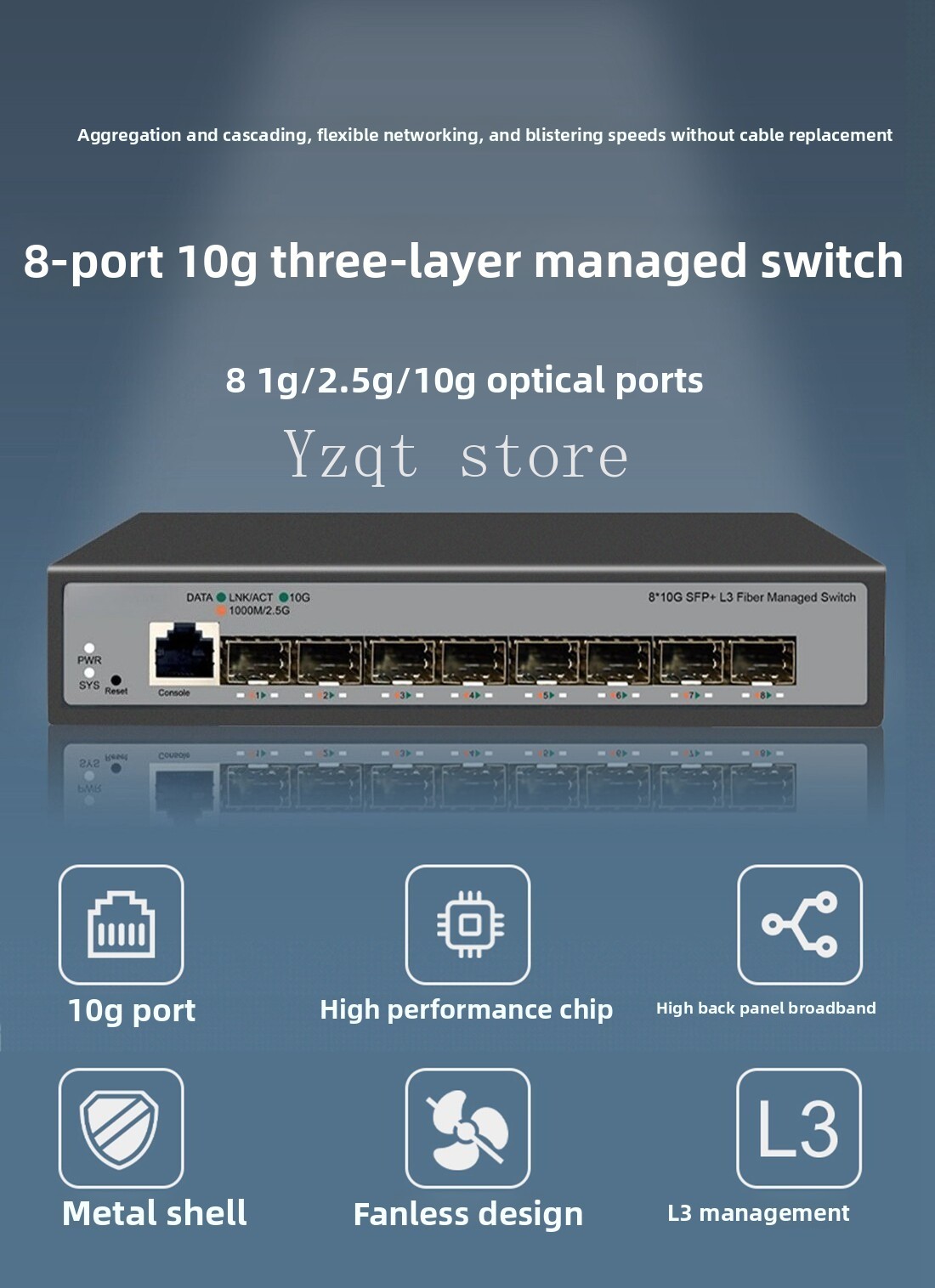 Sfp+ 10G Managed Switch 8 Port - สวิตช์อีเธอร์เน็ต 10 กิกะบิต 8 พอร์ต สำหรับเซิร์ฟเวอร์