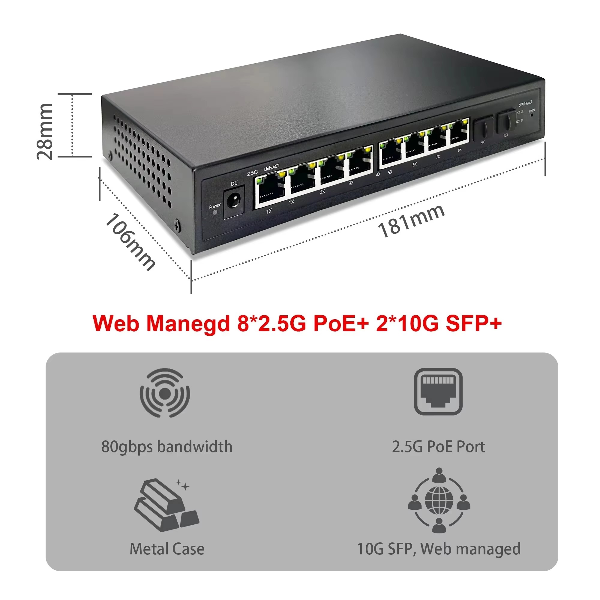 สวิตช์ PoE แบบจัดการผ่านเว็บอั - Sfp+ 10G Managed Switch 8 Port บทวิจารณ์และราคา
